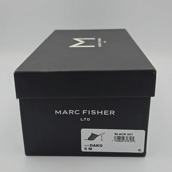 NIB Marc Fisher LTD Dako Square Toe Slip-on Heeled Dress Sandals—Black Crochet—6 - Picture 16 of 16